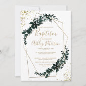 Invitation Cadre doré verdure typographie moderne chic baptêm (Devant)