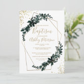 Invitation Cadre doré verdure typographie moderne chic baptêm (Debout devant)