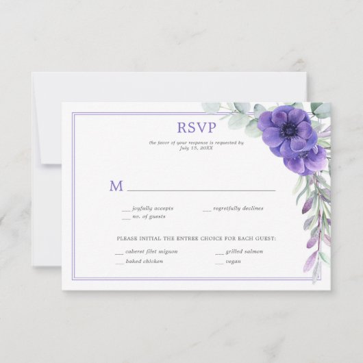 Invitation Cadre double végétation Anémone pourpre RSVP (Devant)