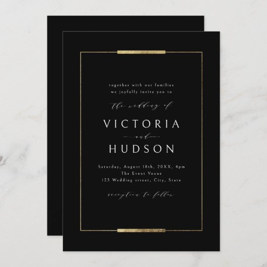 Invitation Cadre Elegance Noir Simple Moderne Classique Maria (Devant / Derrière)