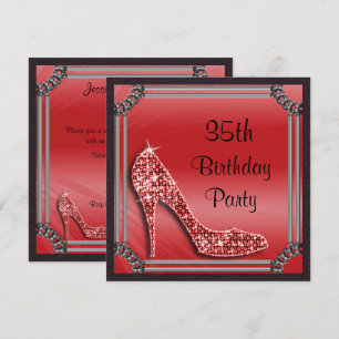 Invitation Cadre élégant argenté Stiletto rouge 35e Anniversa