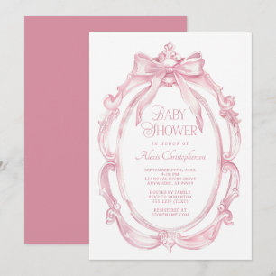 Invitation Cadre élégant + Baby shower de la corbeille rose