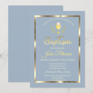 Invitation Cadre élégant baptême bleu poussiéreux