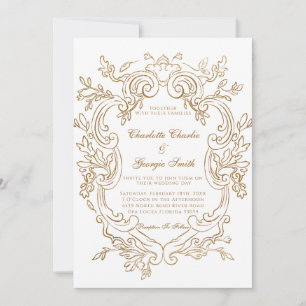 Invitation Cadre élégant baroque doré orné mariage