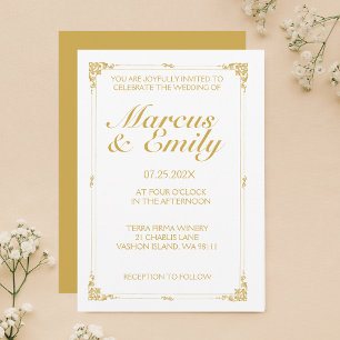 Invitation Cadre élégant blanc et or antique