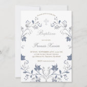 Invitation cadre élégant bleu Baptême (Devant)