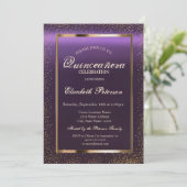 Invitation Cadre élégant Confetti violet Quinceañera (Debout devant)