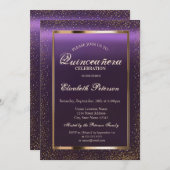 Invitation Cadre élégant Confetti violet Quinceañera (Devant / Derrière)