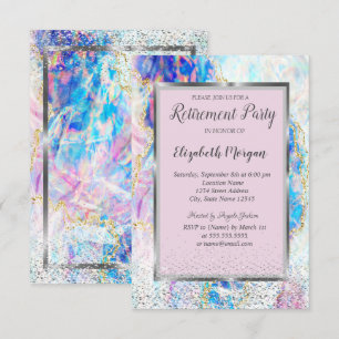 Invitation Cadre élégant en argent Confettis Opale Retraite