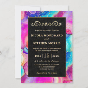Invitation Cadre élégant en or agate arc-en-ciel de mariage