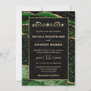 Invitation Cadre élégant en or agate verte mariage