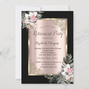 Invitation Cadre élégant en or, feuilles de palmier roses ret