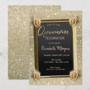 Invitation Cadre élégant Fleurs chic, Roses Quinceañera