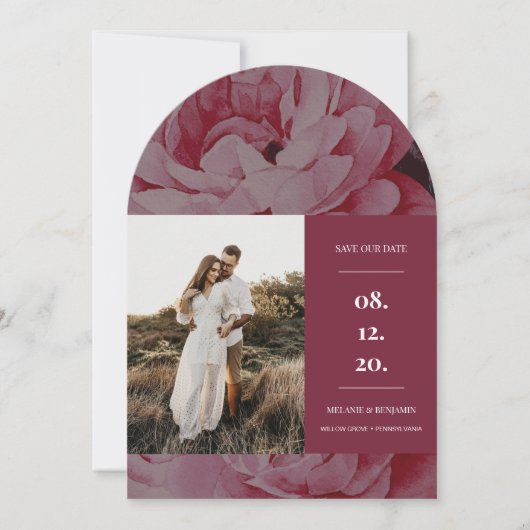 Invitation Cadre Élégant Fleurs Photo Enregistrer la Date (Devant)