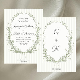 Invitation Cadre Élégant Formel Rayures Roses Mariage