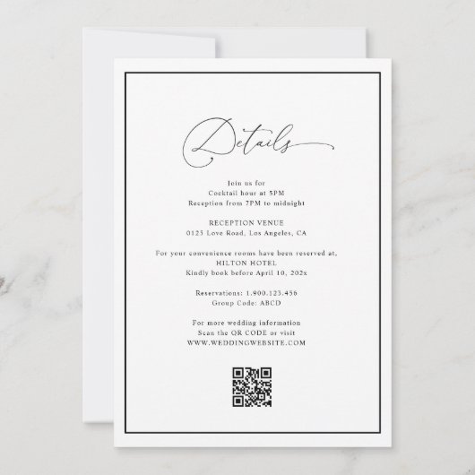 Invitation Cadre élégant mariage noir et blanc (Dos)