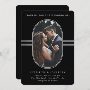 Invitation Cadre élégant   Mariage photo noir et argent