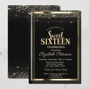 Invitation Cadre élégant moderne or confettis pour Sweet 16