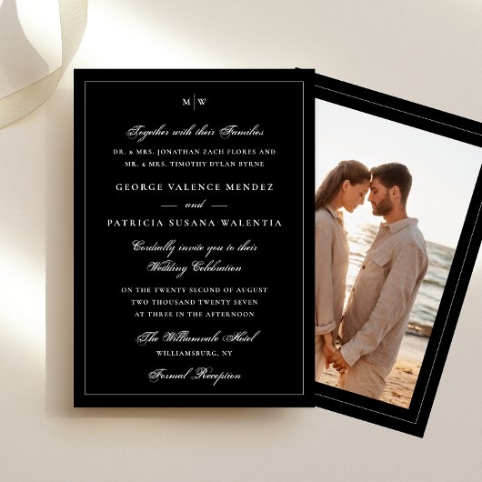 Invitation Cadre Elegant Monogramme Black Photo Retour Mariag