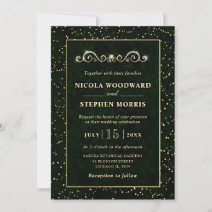 Invitation Cadre élégant orné d'or Mariage en marbre vert