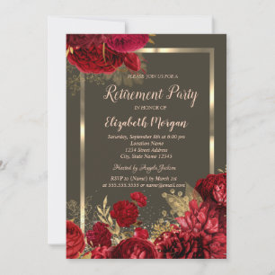 Invitation Cadre élégant Roses rouges Retraite noire
