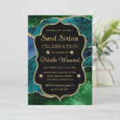 Invitation Cadre en Agate Pailleté Bleu, Vert et Or Sweet 16 (Debout devant)