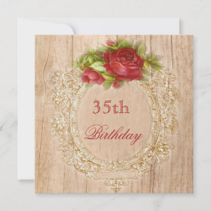 Invitation Cadre en bois de rose rouge pour 35e anniversaire