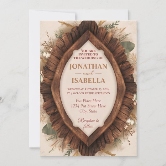 Invitation Cadre en bois simple Mariage rustique (Devant)