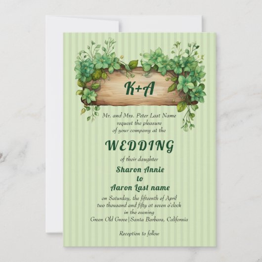 Invitation Cadre en bois Vinage avec initiales mariage printa (Devant)