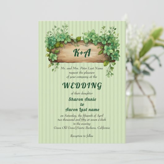 Invitation Cadre en bois Vinage avec initiales mariage printa (Debout devant)