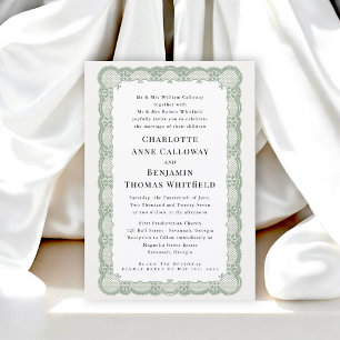 Invitation Cadre en dentelle vert sauge Mariage traditionnel