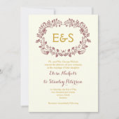 Invitation Cadre en feuille de Marsala avec initiales mariage (Devant)