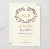 Invitation Cadre en feuille de Marsala avec initiales mariage (Devant / Derrière)