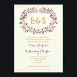 Invitation Cadre en feuille de Marsala avec initiales mariage<br><div class="desc">Faire-part de mariage monogramme de cadre de couronne de feuillage Marsala avec vos initiales dans un cadre de couleur marsala en feuille et texte en or sur ivoire. Ce modèle monogrammed moderne et élégant est une partie design entièrement personnalisable d'un ensemble mariage parfait pour votre mariage de printemps, d'été et...</div>