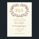 Invitation Cadre en feuille de Marsala avec initiales mariage<br><div class="desc">Faire-part de mariage monogramme de cadre de couronne de feuillage Marsala avec vos initiales dans un cadre de couleur marsala en feuille et texte en or sur ivoire. Ce modèle monogrammed moderne et élégant est une partie design entièrement personnalisable d'un ensemble mariage parfait pour votre mariage de printemps, d'été et...</div>