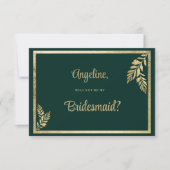 Invitation Cadre en feuille dorée foncée de luxe Bridesmaid (Devant)