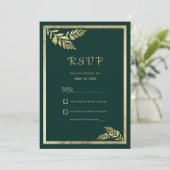 Invitation Cadre en feuilles dorées foncées de luxe RSVP (Debout devant)
