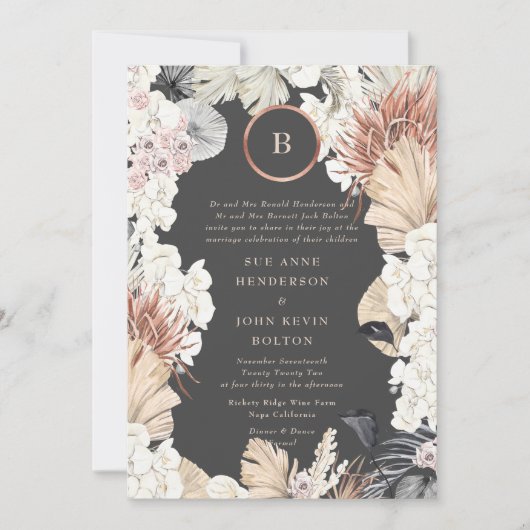 Invitation Cadre en laiton Pampas | Monogramme d'huile d'or | (Devant)
