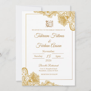 Invitation Cadre en or blanc dentelle Nikah mariage islamique
