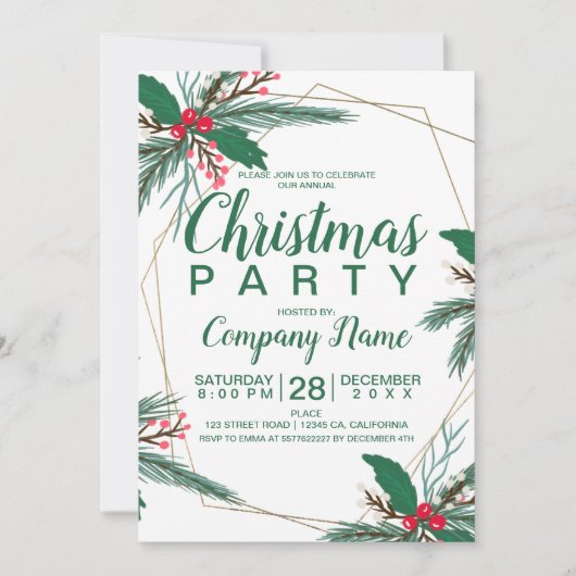 Invitation Cadre en or mistletoe de Noël rustique (Devant)