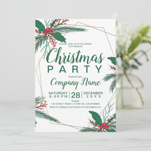 Invitation Cadre en or mistletoe de Noël rustique (Debout devant)