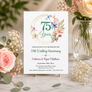 Invitation Cadre en or pour 75e anniversaire de mariage Flora