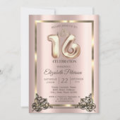 Invitation Cadre en or rose, bordure, couronne Invita de fête (Devant)