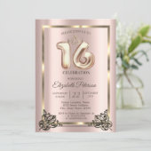 Invitation Cadre en or rose, bordure, couronne Invita de fête (Debout devant)