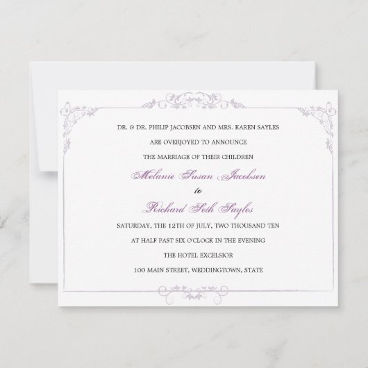 Invitation Cadre en porcelaine lilas (Dos)