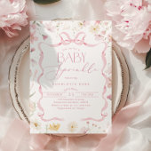Invitation Cadre en ruban rose Bow Fleur sauvage Bébé Sprinke
