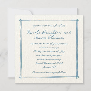 Invitation Cadre esquissé Blue Whimsical Main tiré Mariage
