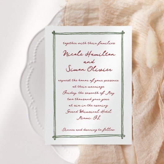 Invitation Cadre esquissé Mariage à main blanche