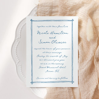 Invitation Cadre esquissé Mariage à main blanche