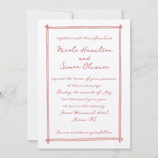 Invitation Cadre esquissé Mariage photo à main blanche (Devant)